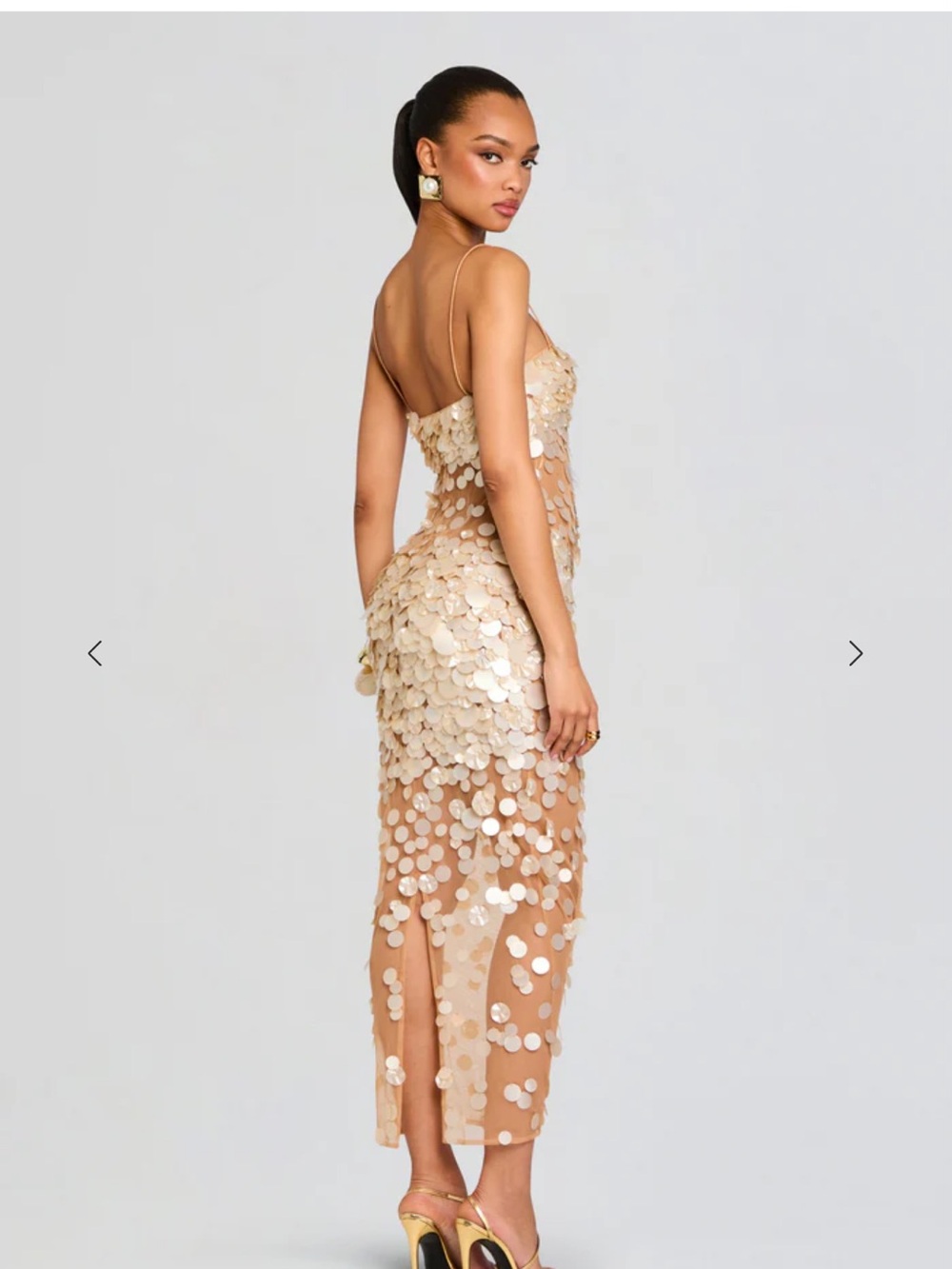 Retrofete Nude Gold Sequin Midi Dress - Picture 2 of 9